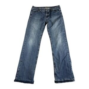 Prana Straight Leg Jeans Womens‎ 12 Blue Denim Flannel Lined Rugged Workwear